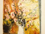 une peinture représentant un vase contenant des fleurs