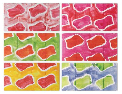 a set of four watercolor paintings of different shapes and sizes