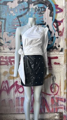 Ensemble T.36 A. VAUTHIER 2 pièces jupe en cuir et strass no…