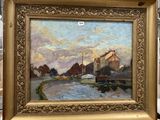 l'image d'une peinture représentant un bateau sur un plan d'eau