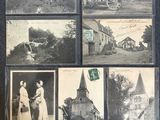 several old black and white photographs of people in front of a church