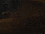 an oil painting of a man sitting on a bench in a dark room