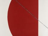 an image of a red and white painting on a white wall