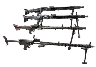 three different types of guns are displayed on a white background