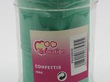 a jar of green confettis sitting on a table
