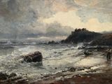 tableau représentant un homme sur une plage au bord de la mer