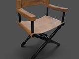 une image représentant une chaise en bois avec des pieds noirs et une assise marron