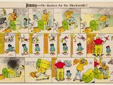 une vieille bande dessinée représentant un homme en fauteuil roulant et une femme en fauteuil roulant