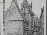 drawing of an old building with a clock tower on the top of it