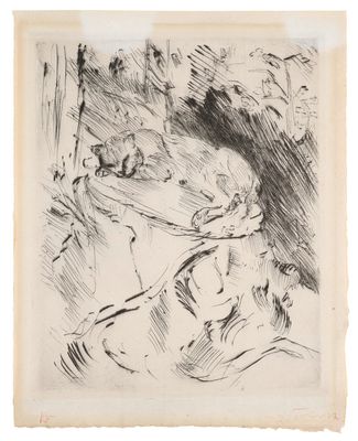 a black and white drawing of a woman sitting in a chair