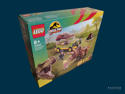 une boîte de Lego Jurassics contenant un dinosaure