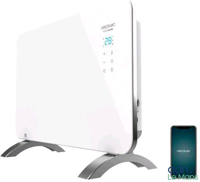 un gros plan d'un téléphone portable à côté d'un purificateur d'air