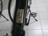 a close up view of a bicycle with a number on it