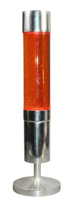 an orange light that is on top of a metal stand
