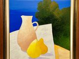 reproduction d'un tableau représentant un pichet et un citron posés sur une table