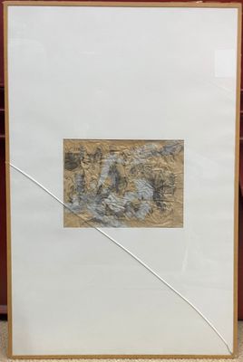 tableau représentant un paysage, dans un cadre blanc bordé de brun
