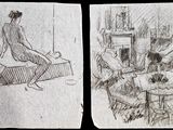 sketches of a woman sitting in a chair and a man sitting in a chair
