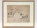 drawing of a herd of cattle in a pen and ink style