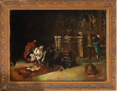 une image représentant un tableau où l'on voit une femme en train de lire un livre sur un tapis