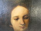 tableau représentant une femme vêtue d'une robe noire et d'une chemise blanche