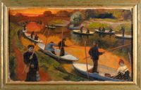 RASETTI Georges (1851-1938) (père) : "Le concours de pêche" HSC. Dim. 