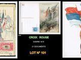 trois cartes postales représentant une femme en robe rouge et un homme en costume bleu