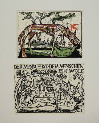 une image représentant deux gravures, l'une d'un cheval et l'autre d'un chien