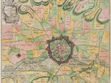 une vieille carte de la ville de Paris, avec un plan circulaire de la ville