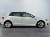 the white volkswagen golf is parked in a large room
