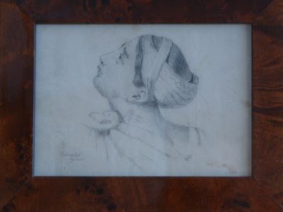 Etude de portrait. Mine de plomb signée.