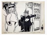 an old cartoon drawing of a man in uniform pointing at another man in uniform