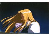 an image of a woman with long blonde hair standing in front of a blue sky