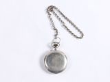 an image of a silver pocket watch with a chain on a white background