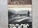 une vieille photo d'une carte postale représentant une maison et des voies ferrées