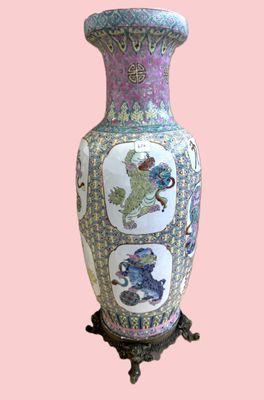Grand vase chine monture bronze ht 69