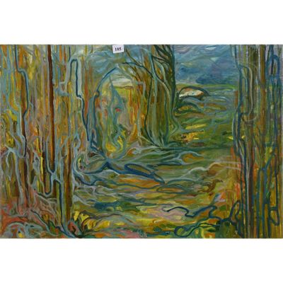 une image représentant un tableau où l'on voit un sentier traversant une forêt