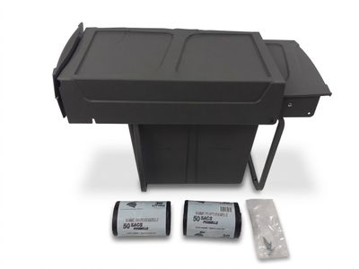 a black trash can with two batteries in it