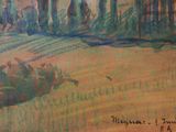 a painting of a man riding a horse in a field