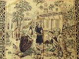 an image of a tapestry with a group of people in a courtyard