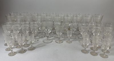 a lot of empty wine glasses sitting on a table