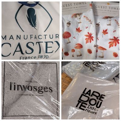plusieurs photos d'articles divers, notamment des serviettes, des serviettes et des t-shirts