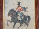 tableau représentant un homme en uniforme à cheval, une épée à la main