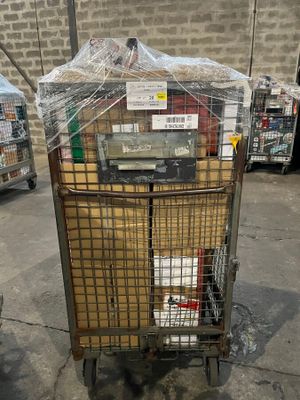 a cart that has a lot of items in it