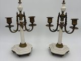 pair of antique brass candelabs with white marble bases