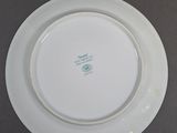 a white plate with a blue and green design on it