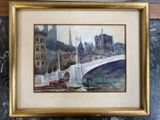 une photo d'un tableau représentant un pont au-dessus d'un plan d'eau
