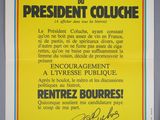a yellow poster with a picture of a man holding a tennis racquet