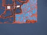 painting of a man holding a baseball bat on a blue background