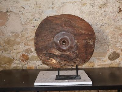 un gros morceau de bois posé sur une table