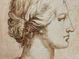 a drawing of a woman ' s profile with her hair in a bun